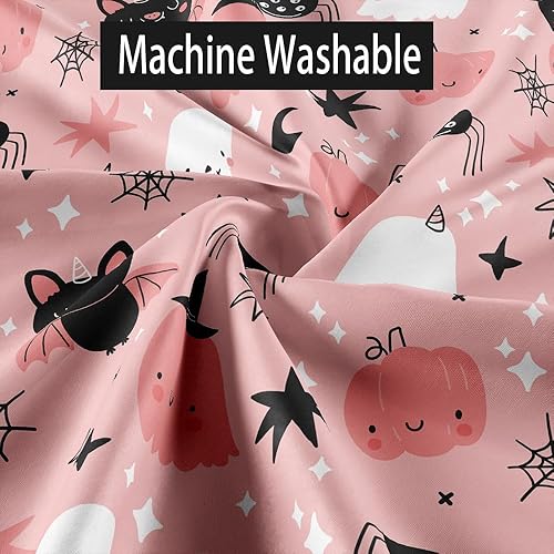 Miniatura 7 de Cortina de ducha de Halloween, lindos murciélagos, fantasma, calabaza, para baño, juego de cortina de ducha rosa, tela de poliéster, 72 x 72 pulgadas