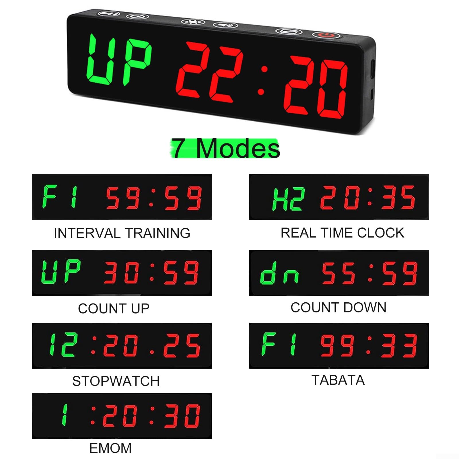 DAZZLEEX Timer da palestra, timer magnetico per sport, palestra, fitness, display anti vertigini, per palestra, yoga, pesi e sport all'aria aperta (verde rosso)