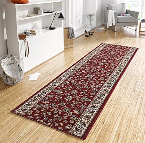 Hanse Home Teppich Läufer Vintage 80x300cm – Teppichläufer Weicher Kurzflor Teppich Retro Vintage Design Läufer für Flur, Schlafzimmer, Kinderzimmer, Badezimmer, Wohnzimmer, Küche Dekoläufer – Rot