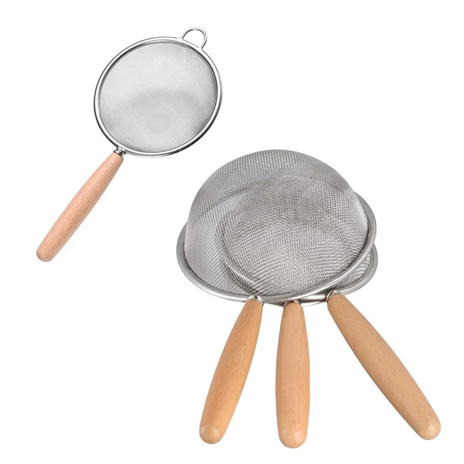 colino inox 1-3 pezzi setaccio in acciaio inossidabile con manico in legno filtro a maglia fine scolapasta filtraggio residui alimentari(Type3)