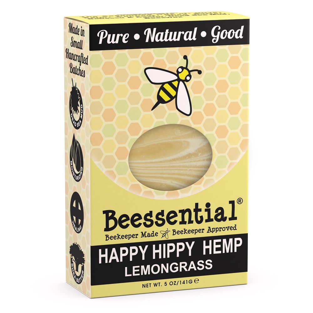 Beessential All Natural Totally Hip Hemp & Lemongrass Small Batch Bar Soap – Great for Men, Women, and Children – Paraben Free – Made in the USA – 5 Oz.
