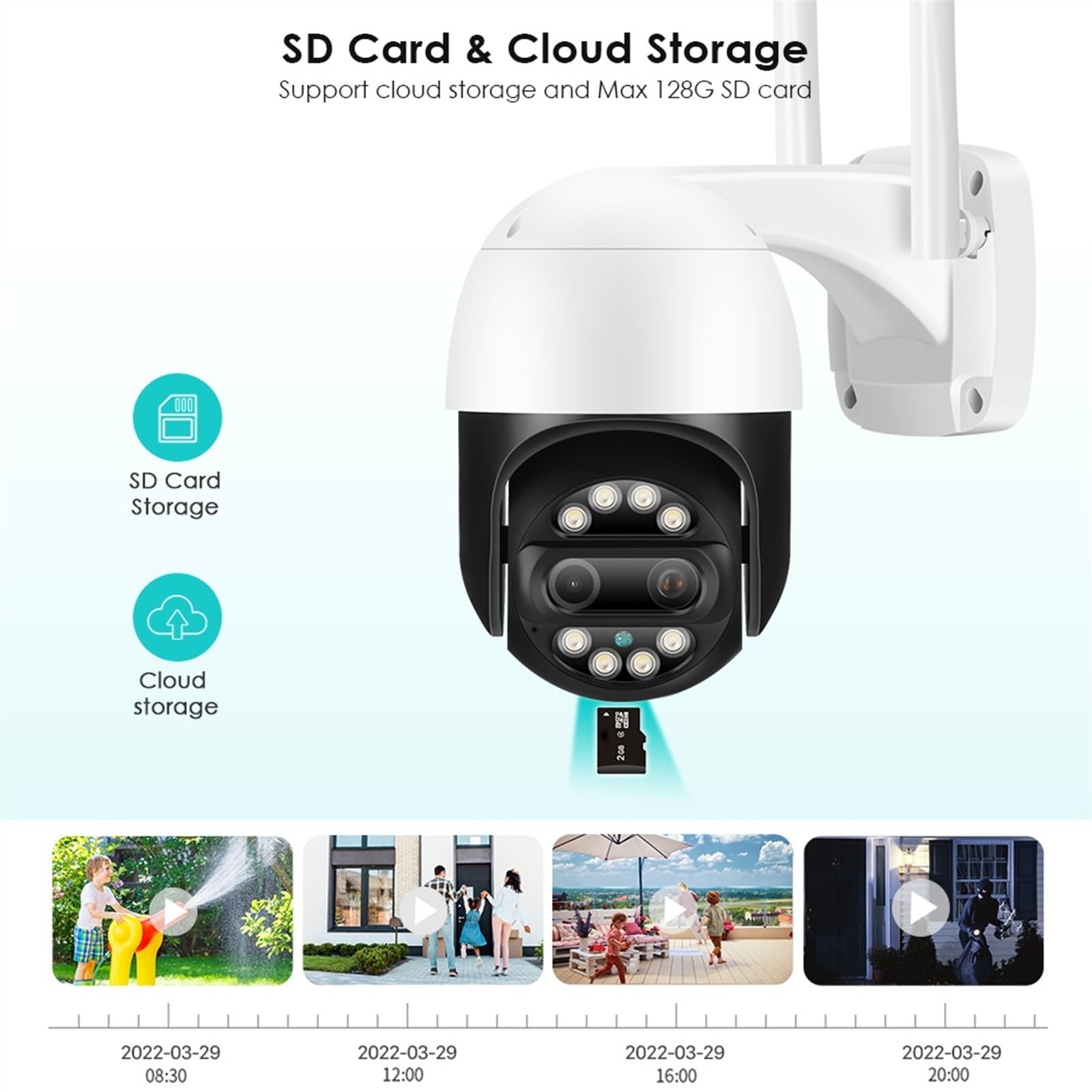PIRKO 8MP 4K Double Objectif 2.8mm + 12mm PTZ WiFi caméra 4MP 2K Audio Couleur Vision Nocturne AI détection Humaine extérieure CCTV caméra IP de sécurité(4MP Add 64G Card)