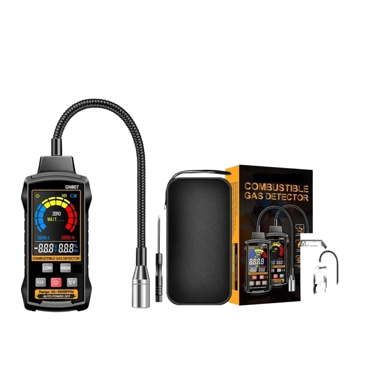 Rilevatore di gas combustibile GN807 rilevamento vari infiammabili, allarme acustico e luminoso, metano 50~10.000 PPM