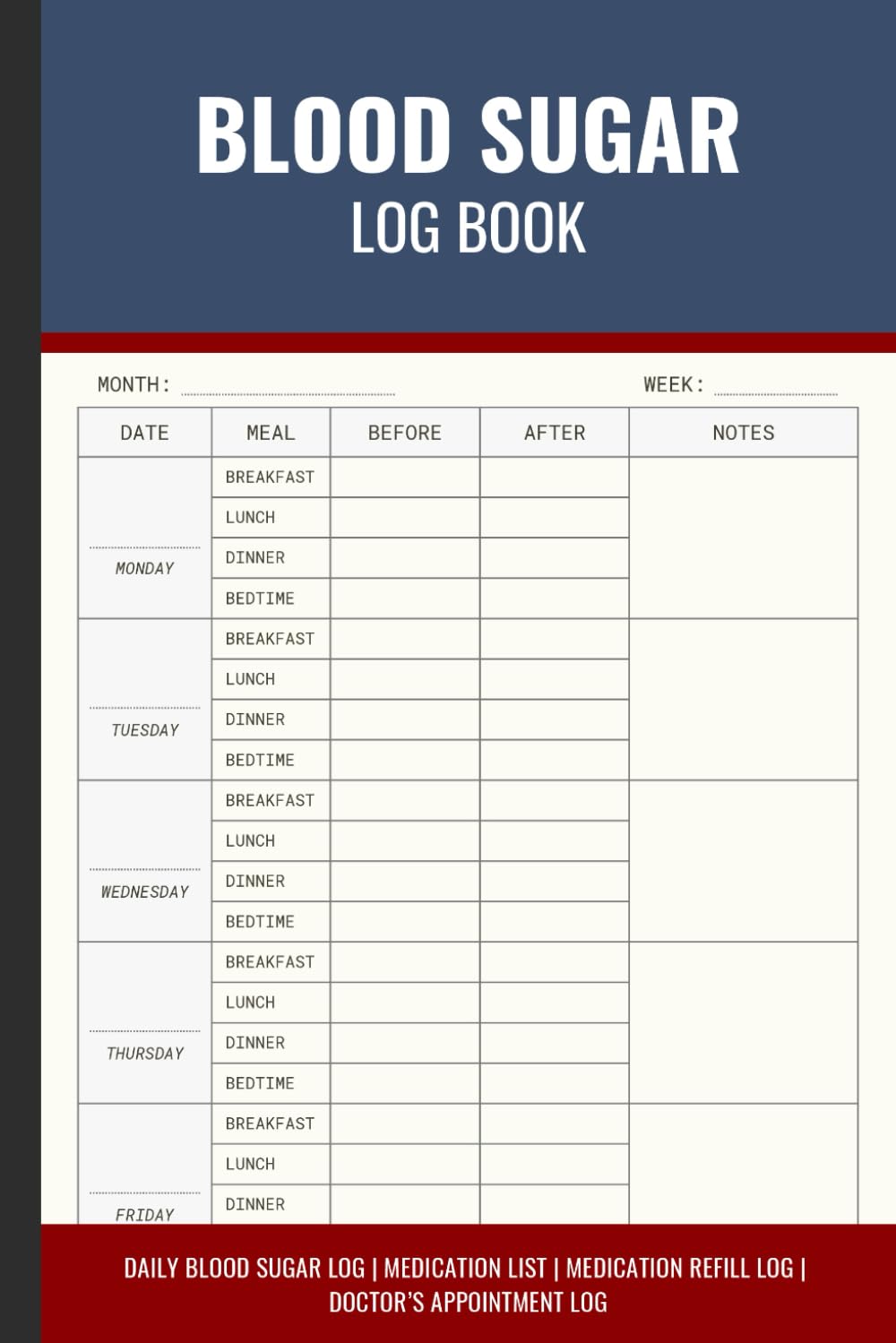 Blood Sugar Log Book: Daily Tracking with Weekly Overview | 2 Year (104 Weeks), Diabetic Glucose Tracker Paperback – 12 Jun. 2024