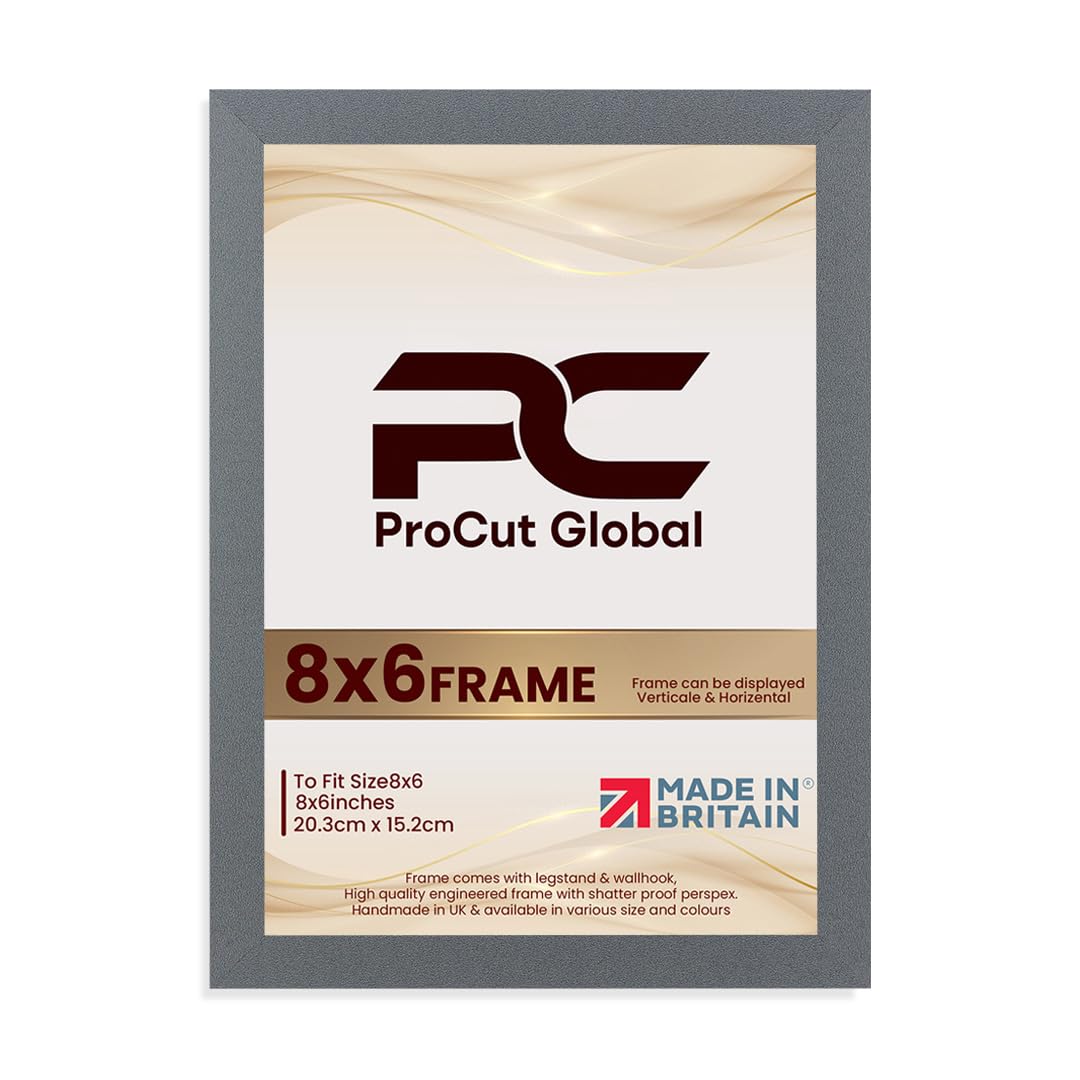 Procut Global 8X6 Dark Grey Picture Frames – Sleek Wooden Photo Frame with Shatterproof Perspex for Wall or Tabletop – Perfect for Posters, Certificates, Prints–Multiple Sizes & Colors Available — image 1