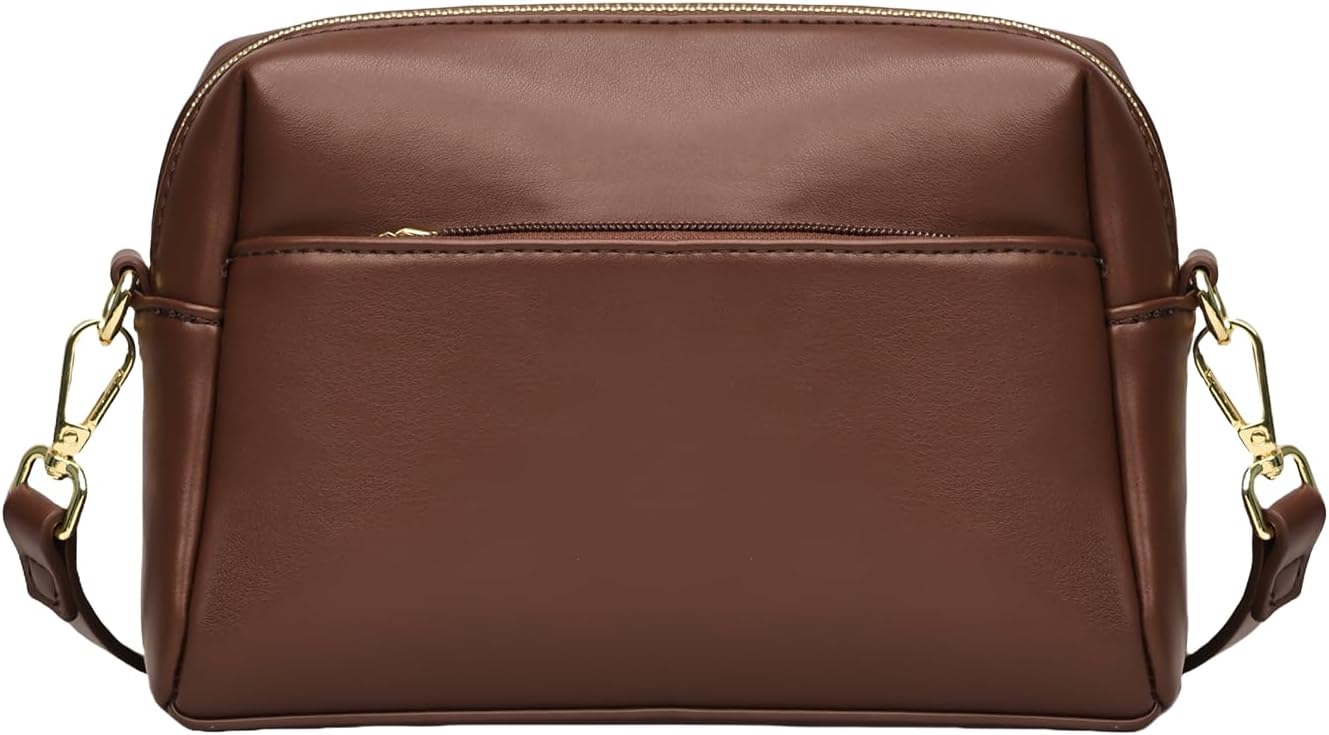 Triple Zip Crossbody Bag for Women - Vegan Leather Camera Purse with Detachable Strap & Organizer Pockets for Travel