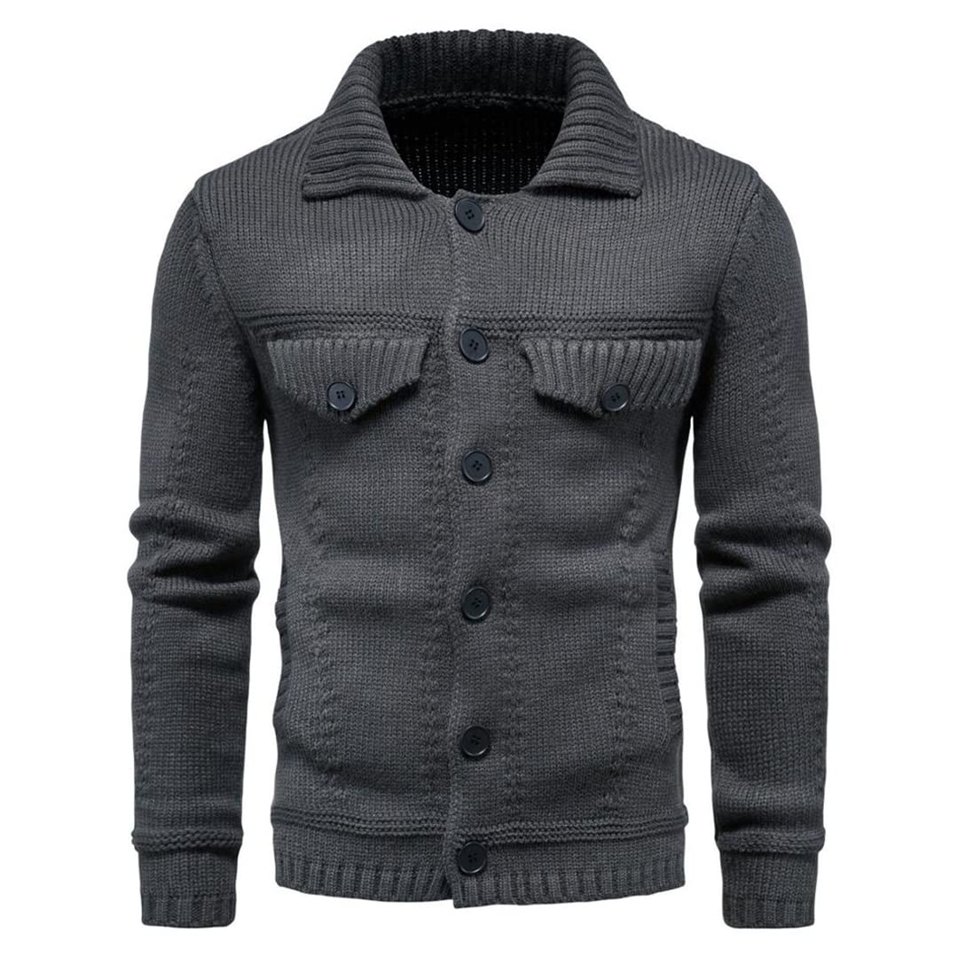 Zadaos Męski sweter z dzianiny, ciepły i grubszy w zimie, kardigan z długim rękawem, klapa, odzież robocza, kardigan, sweter, ciemnoszary, XXL