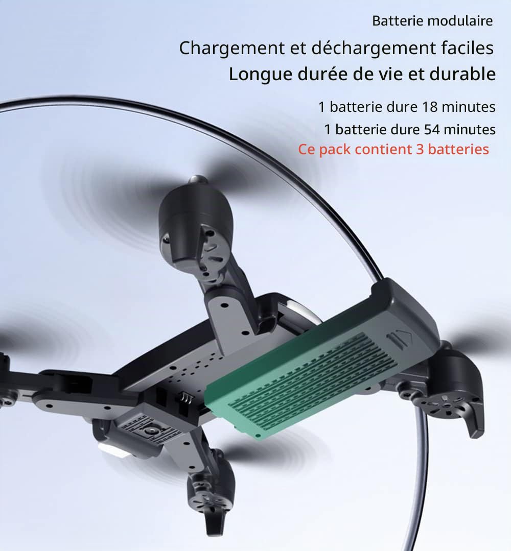Professionnel Drone Avec Caméra 6k, Drone Pliable à Double Caméra Avec Enregistrement Vidéo, 54 Minutes De Vol Avec 3 Batteries, Rc Quadcopter Drone Jouet Cadeau Adulte Pour Les Enfants