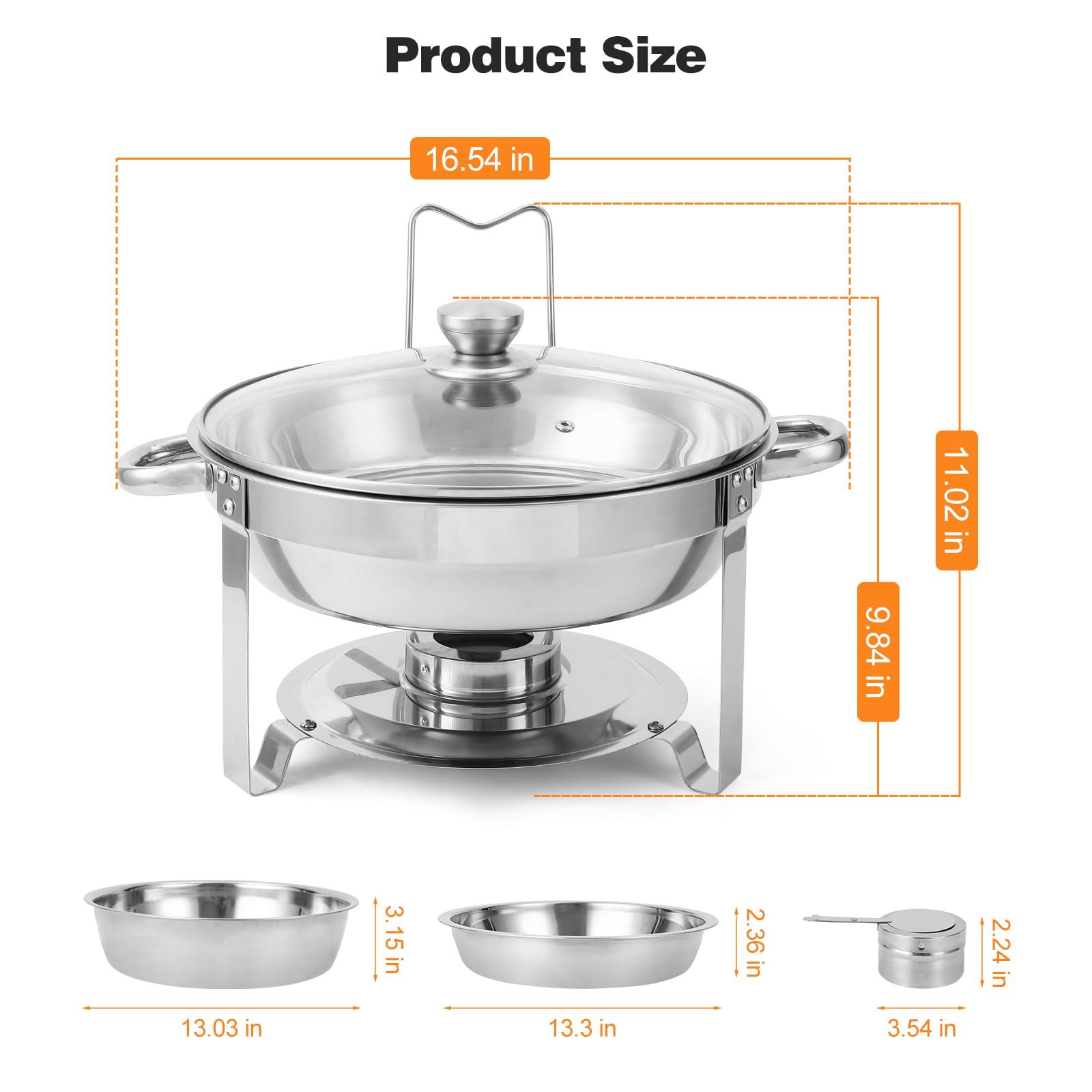 IDEALHOUSE Chafing Dish Set 5L, Edelstahl Buffet Warmhaltebehälter | 5L Edelstahl Chafing Dish mit Glasdeckel, Warmhaltebehälter für Buffet, Catering, Partys, Hochzeiten und Bankette