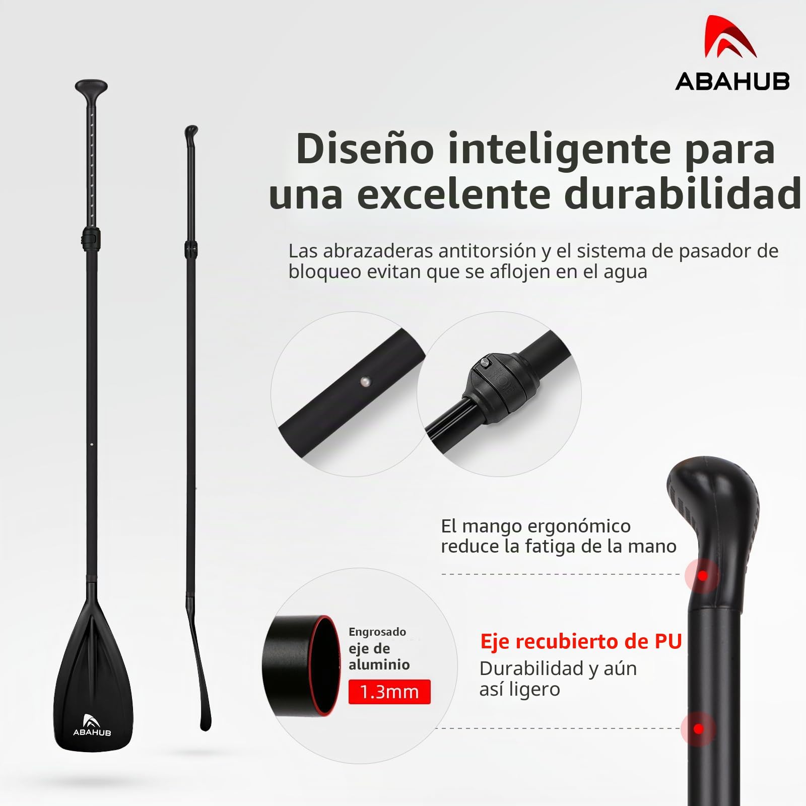 Abahub 3-Parte Remo Paddle Surf Aluminio Pala Sup Paddle Telescopic 173-213cm con Revestimiento de PU para Sup Surf Board Boating, Hoja de plástico de Nylon Negro/Azul/Verde/Rojo/Naranja/Amarillo