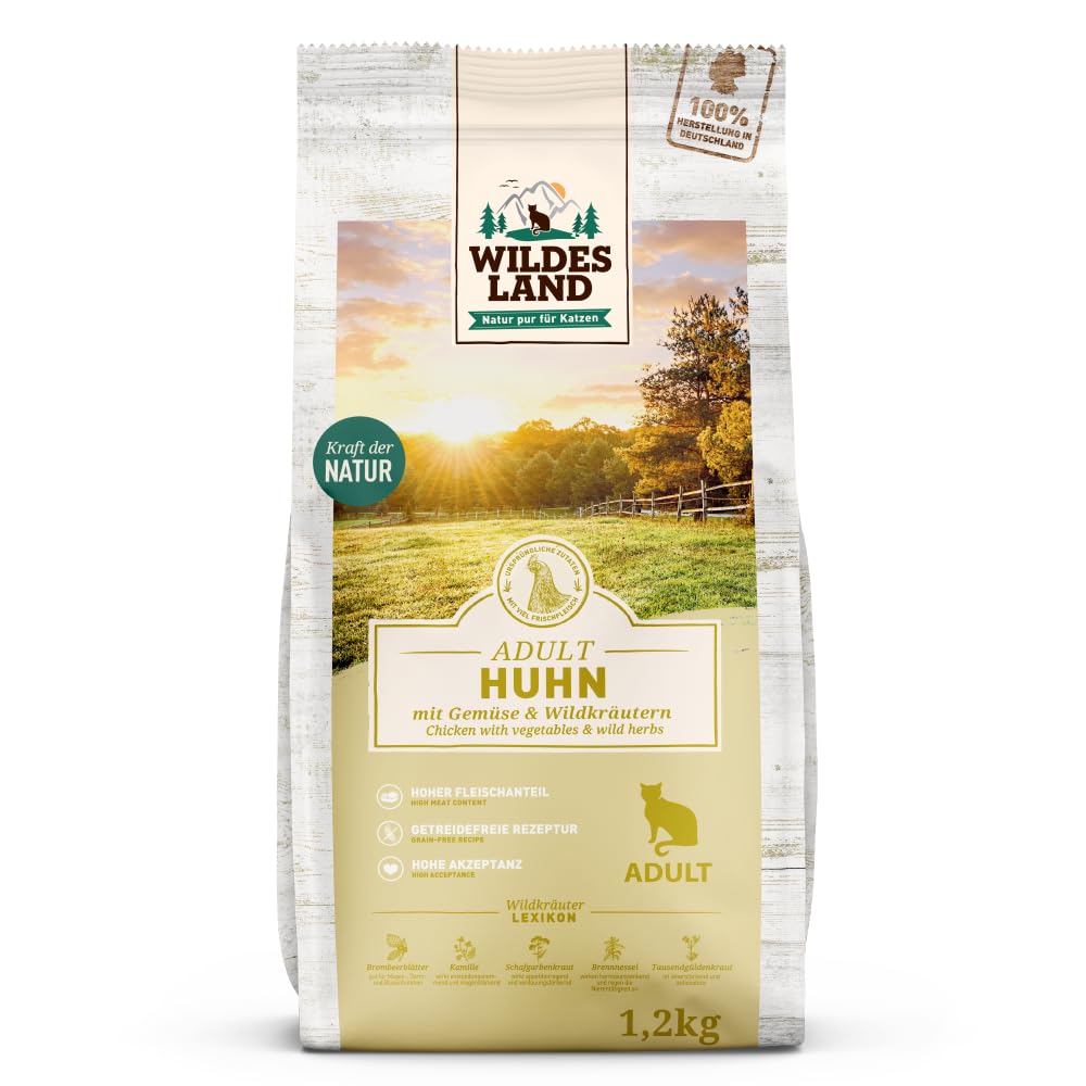 Wildes Land - Huhn - Classic Adult Trockenfutter für Katzen 4 x 1,2 kg