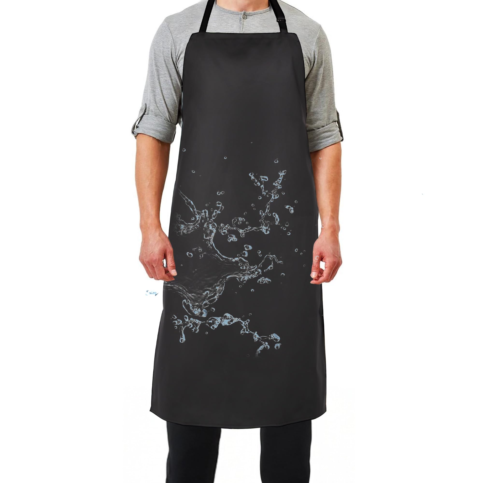 MIKI WELL Waterproof Apron - Black Heavy Duty 41.3 Inch Rubber Vinyl Chemical Resistant Work Apron, Adjustable Bib Aprons for Men Butcher BBQ Kitchen Cooking