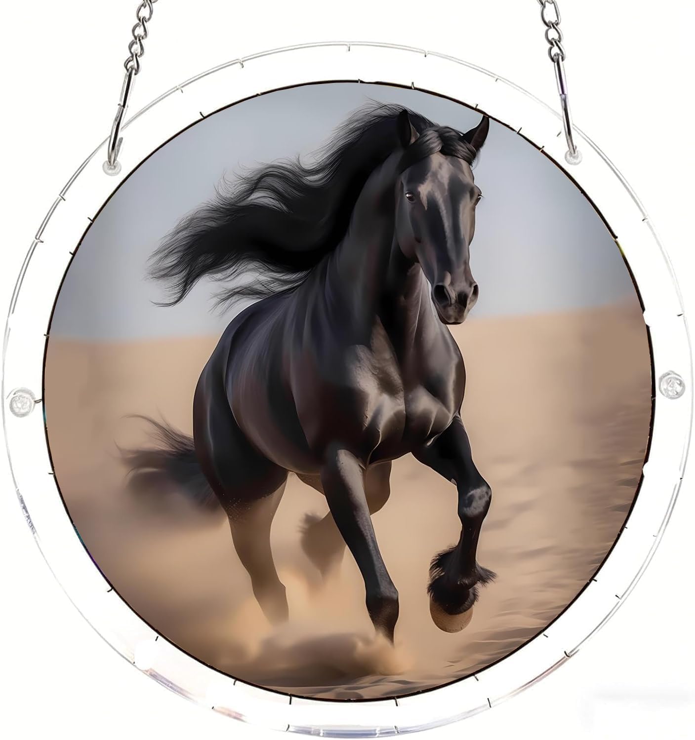 Black Horse Acrylic Jigsaw Puzzles Suncatcher, 8.9 Inch Window Hanging Suncatcher Acrylic Puzzle, DIY Home Decor Art Gift