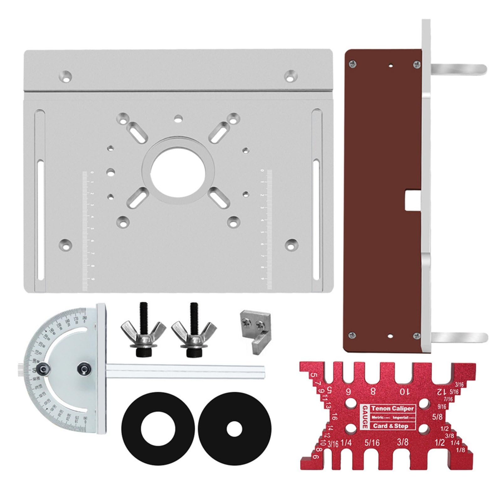 Placa Base de Enrutador, Placa de Montaje de Mesa de Enrutador para Carpintería, Herramienta de Enrutador Multifunción de Empuje de Respaldo y Medidor de ángulo de 180