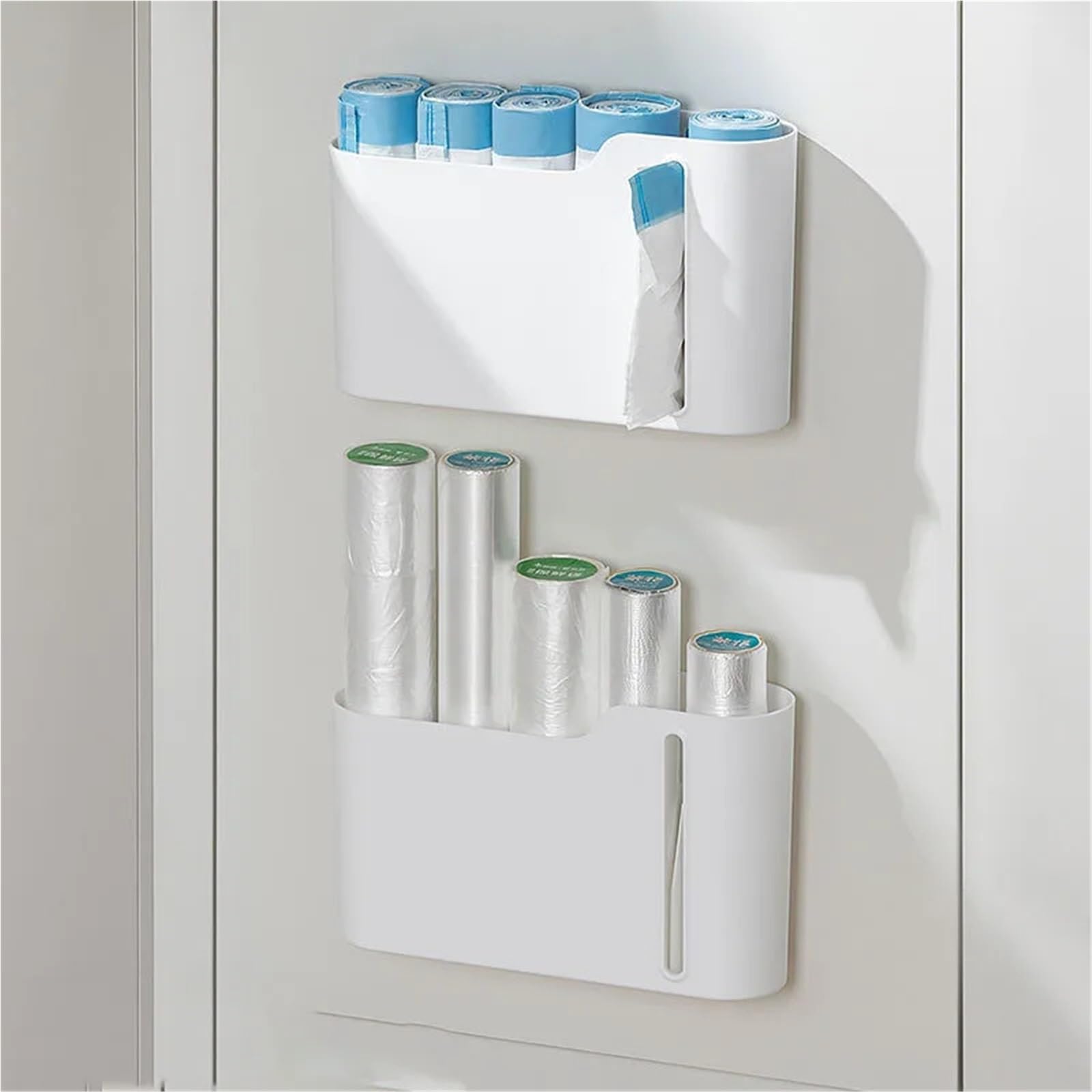 Caja de Almacenamiento Bolsas plástico, contenedor Bolsa Basura Multifuncional, Soporte for, Organizador gabinete montado en la Pared, 2 uds