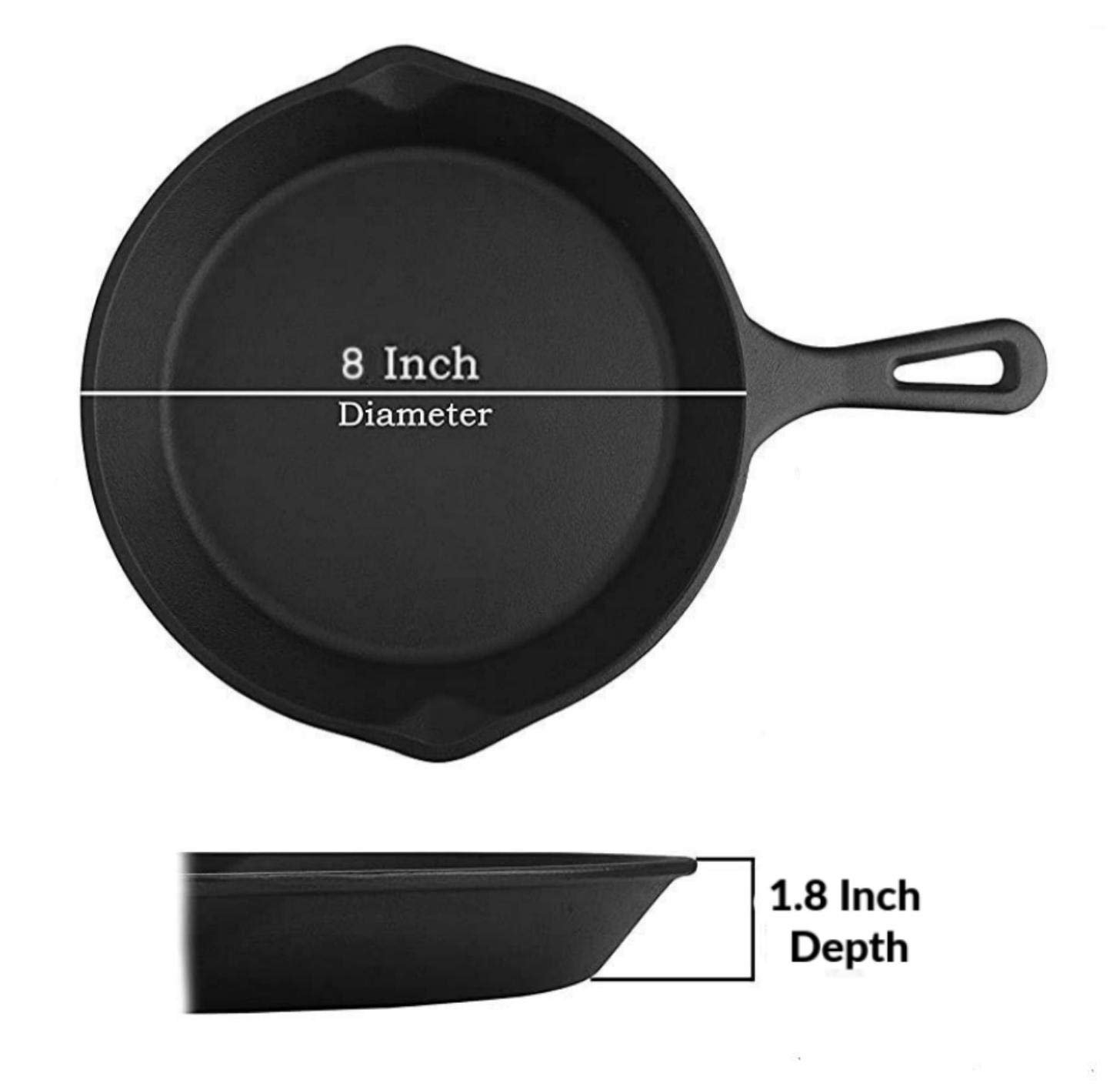 HighKind Pan 8 inch Pre-Seasoned Cast Iron Skillet Perfect for Cooking on Gas and Induction - Black