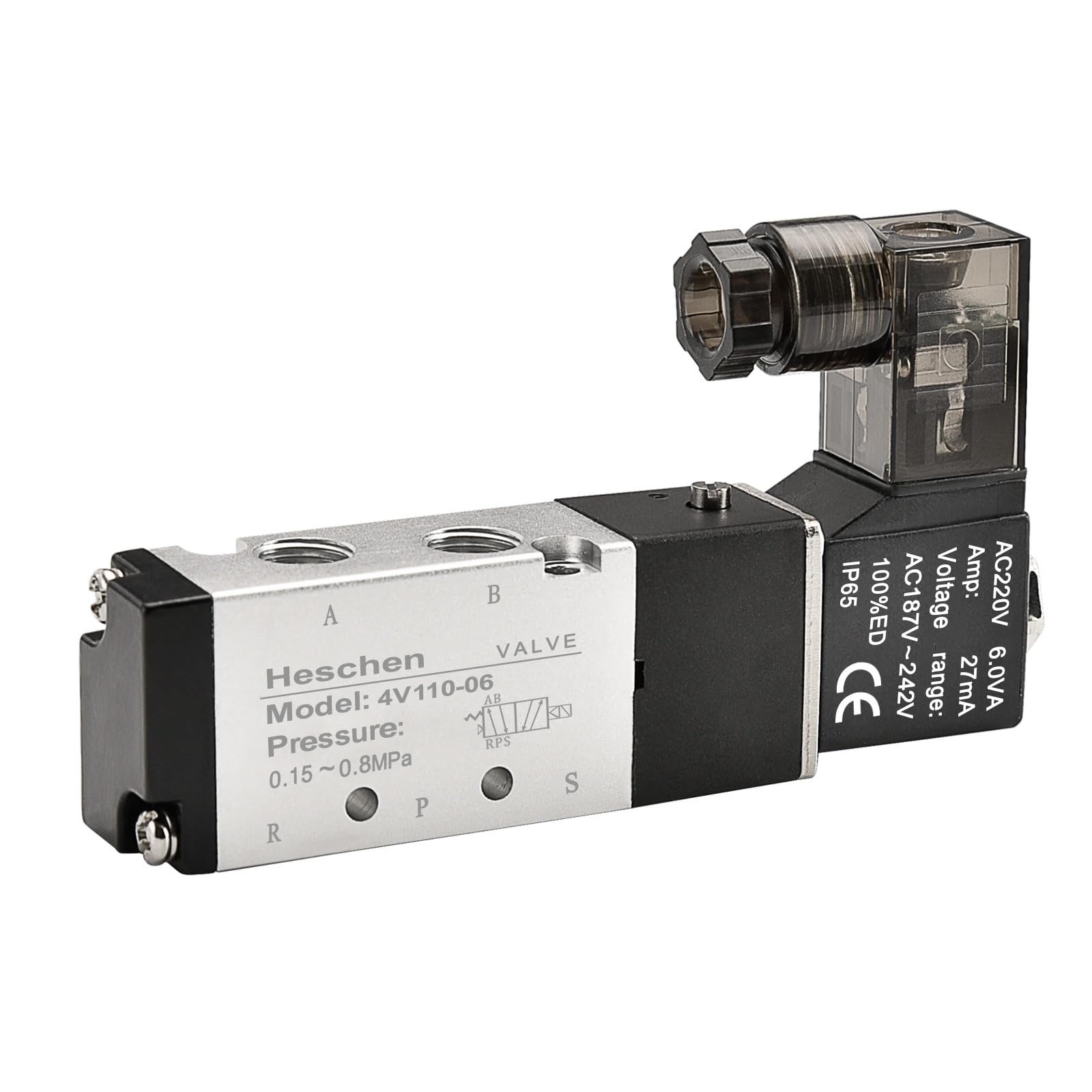 Heschen Electrical Pneumatic Solenoid Valve 4V110-06 220VAC 2.5VA PT1/8 5 Way 2 Position CE