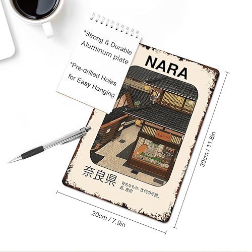 Miniatura 2 de Cartel de metal vintage de Nara Old Town divertido póster tradicional japonés de la calle, arquitectura retro japonesa, aluminio, 8 x 12 pulgadas,