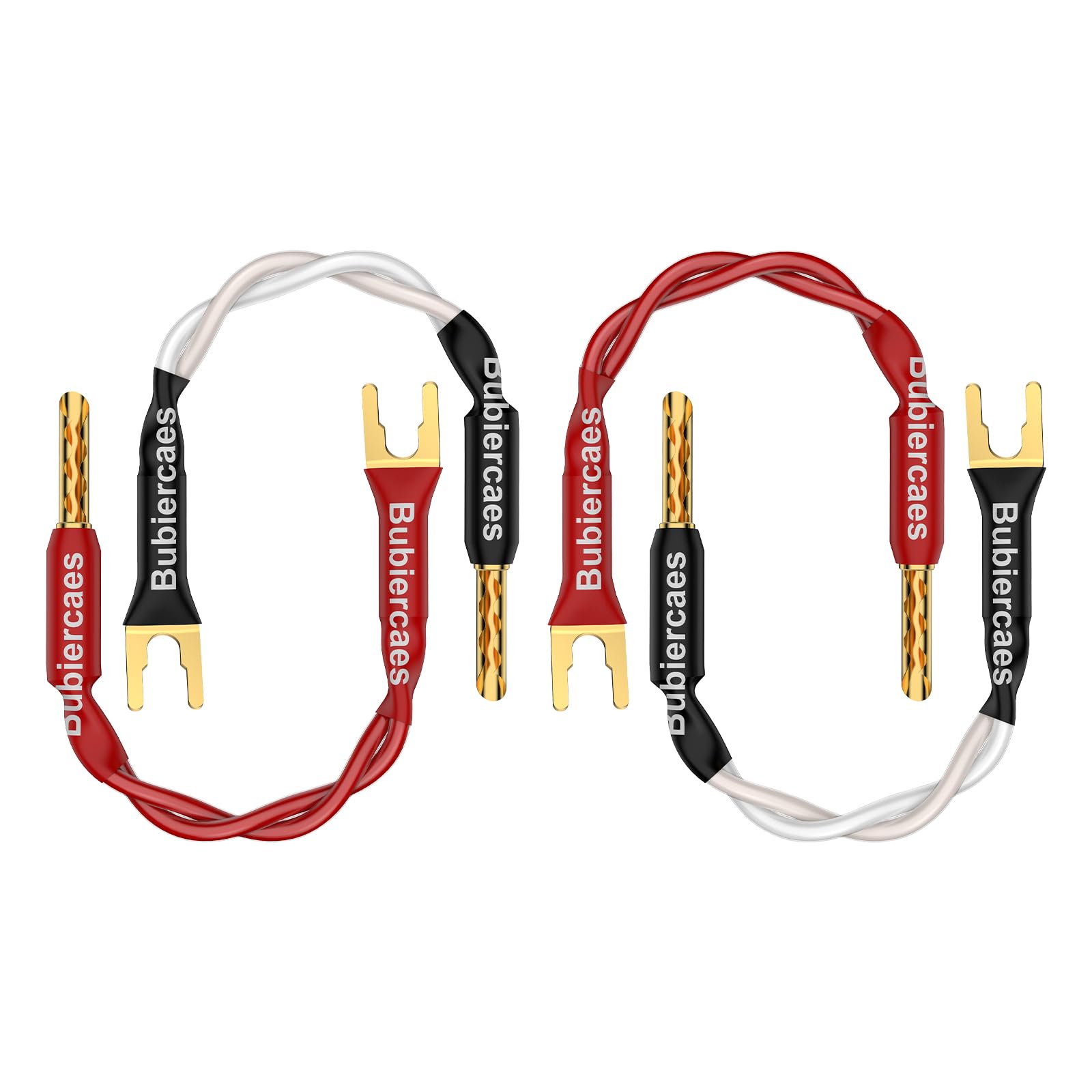 Jumper Kabel Premium Lautsprecher-Verbindungskabel, 18cm, Banana-zu-Spaten-Stecker, 11 AWG, 4 Stück, Schwarz/Rot (B-Y)