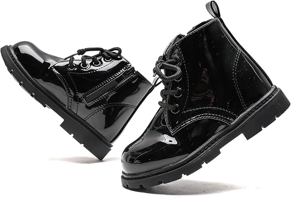 Kids Boots Boys Girls Bright Color Lace up Ankle Boots Side Zipper Boots