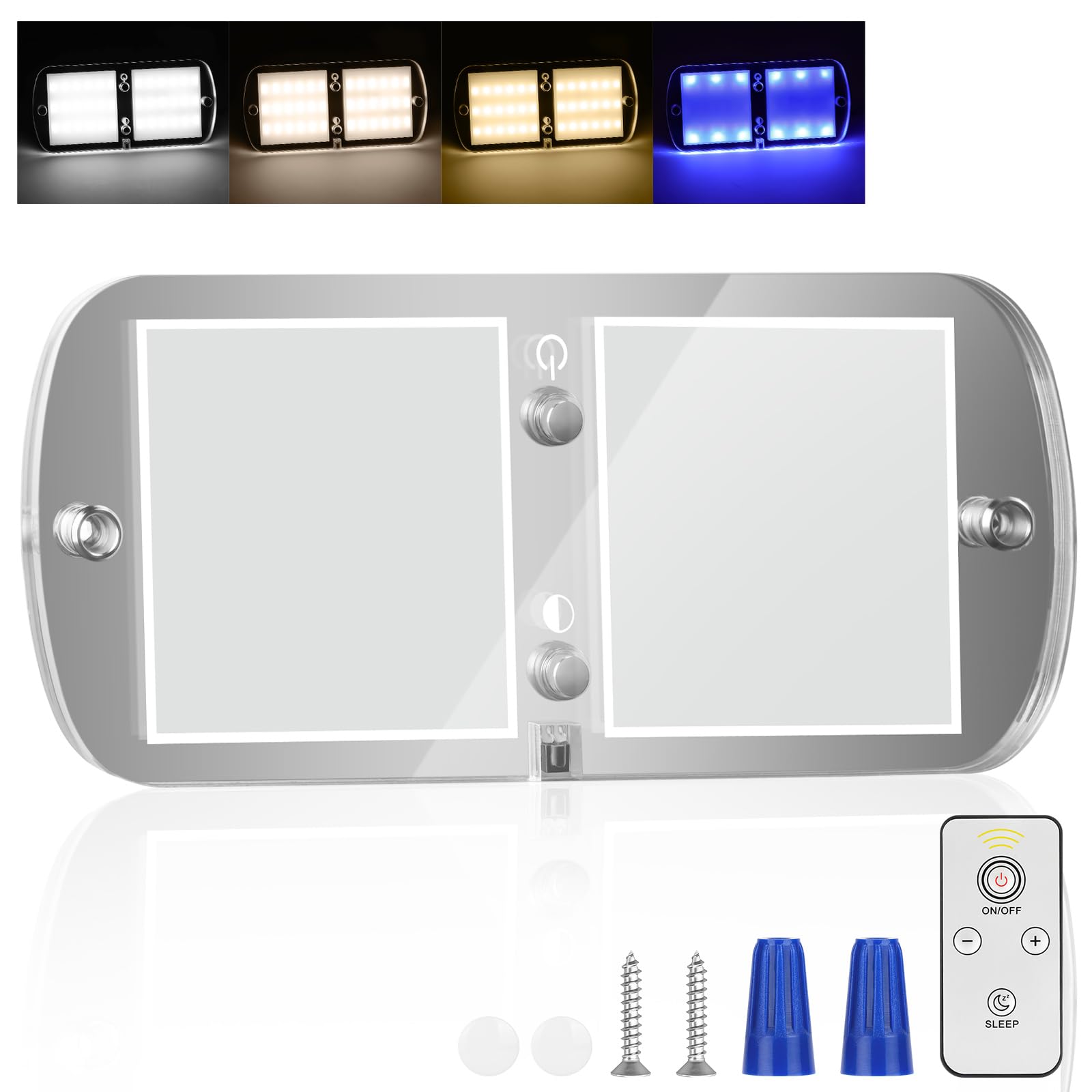 URAQT Lampa sufitowa LED 12 V, samochód kempingowy, 800 lm, 36 diod LED, wewnętrzna lampa RV z włącznikiem, 4 tryby światła zdalnego sterowania, możliwość ściemniania, do wnętrza ciężarówki, samochodu