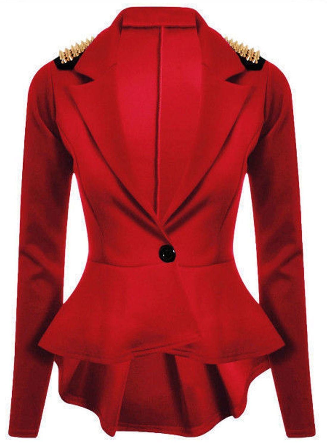 FAIRY BOUTIQUE Ladies Plus Size Studded Shoulder Blazer Jacket Womens Peplum Frill One Button Jacket 8-26