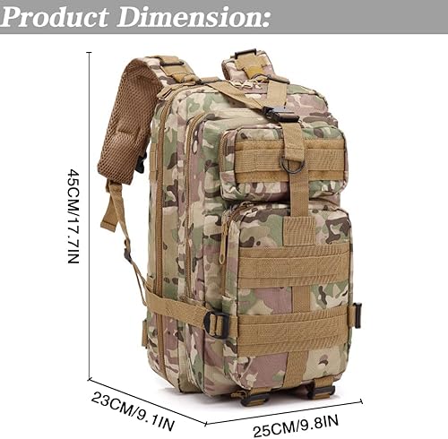 Miniatura 7 de LIMHOO Mochila táctica para hombres  Mochila militar pequeña 30L EDC Molle bolsa con parche de bandera de Estados Unidos, CP Camo, Mochilas de lona