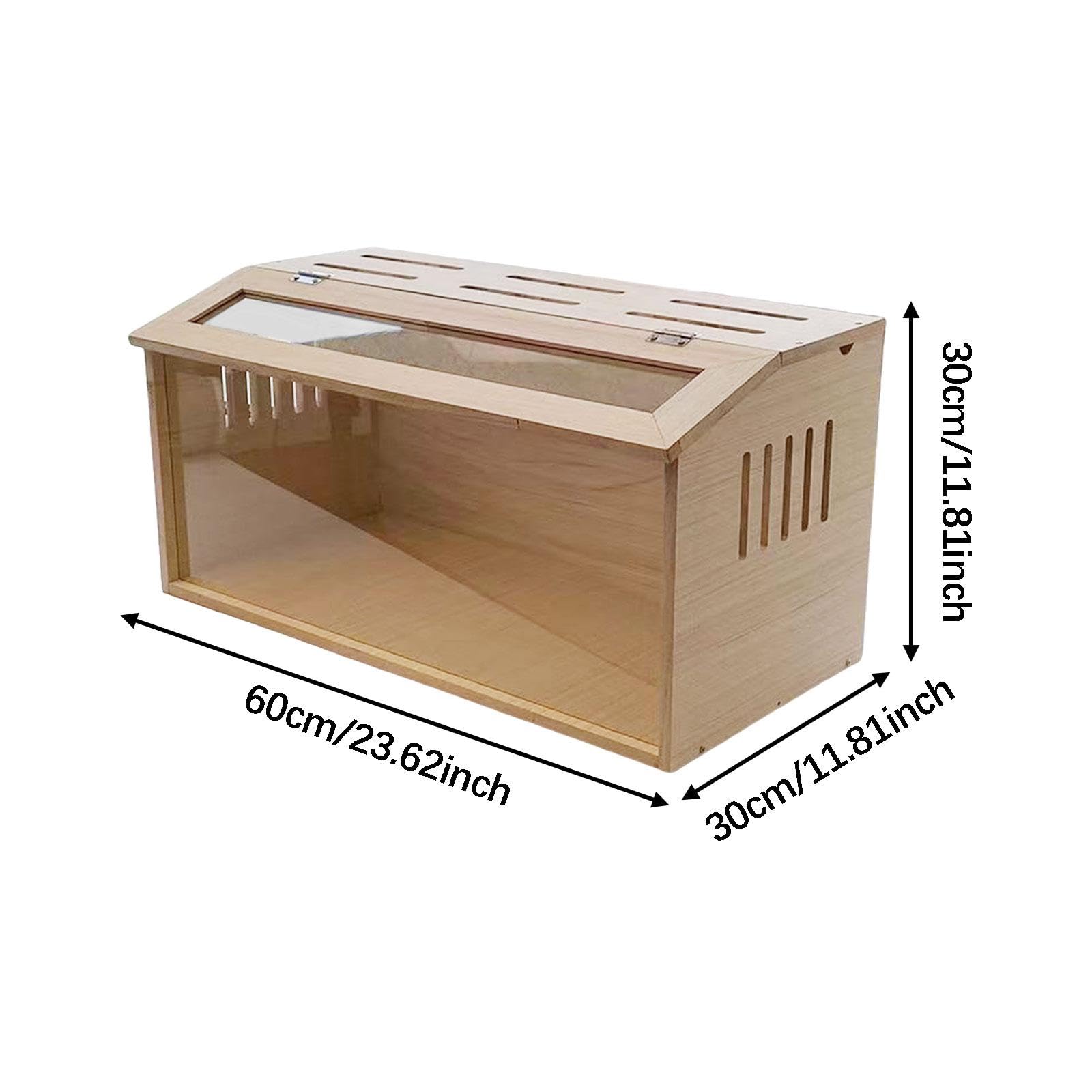 Caja de Criadero de Madera para Pollos, 60x30x30cm (24x12x12in), Transparente, Versátil para Codornices, Reptiles, Roedores y Erizos