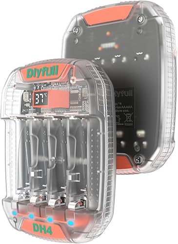 Miniatura 6 de Dlyfull Cargador de batería AA AAA de 4 bahías con monitoreo de temperatura, ranuras independientes para baterías recargables de litio de 1.5 V y