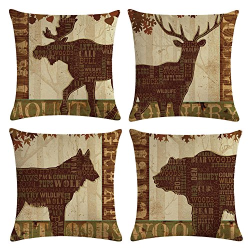 Decroitem Vintage Wild Animals Deer Elk Moose Bear Throw Pillow Covers Fall Decor Wildlife In Forest Mountain Cotton Linen Cushion Cover Pillow Cases 18 X 18 Inches (Animals 5) #TOP25