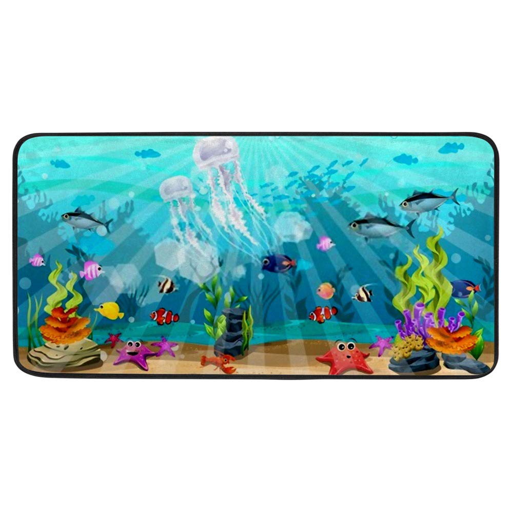 Tapis de cuisine sous-marin antidérapant en polyester lavable et long