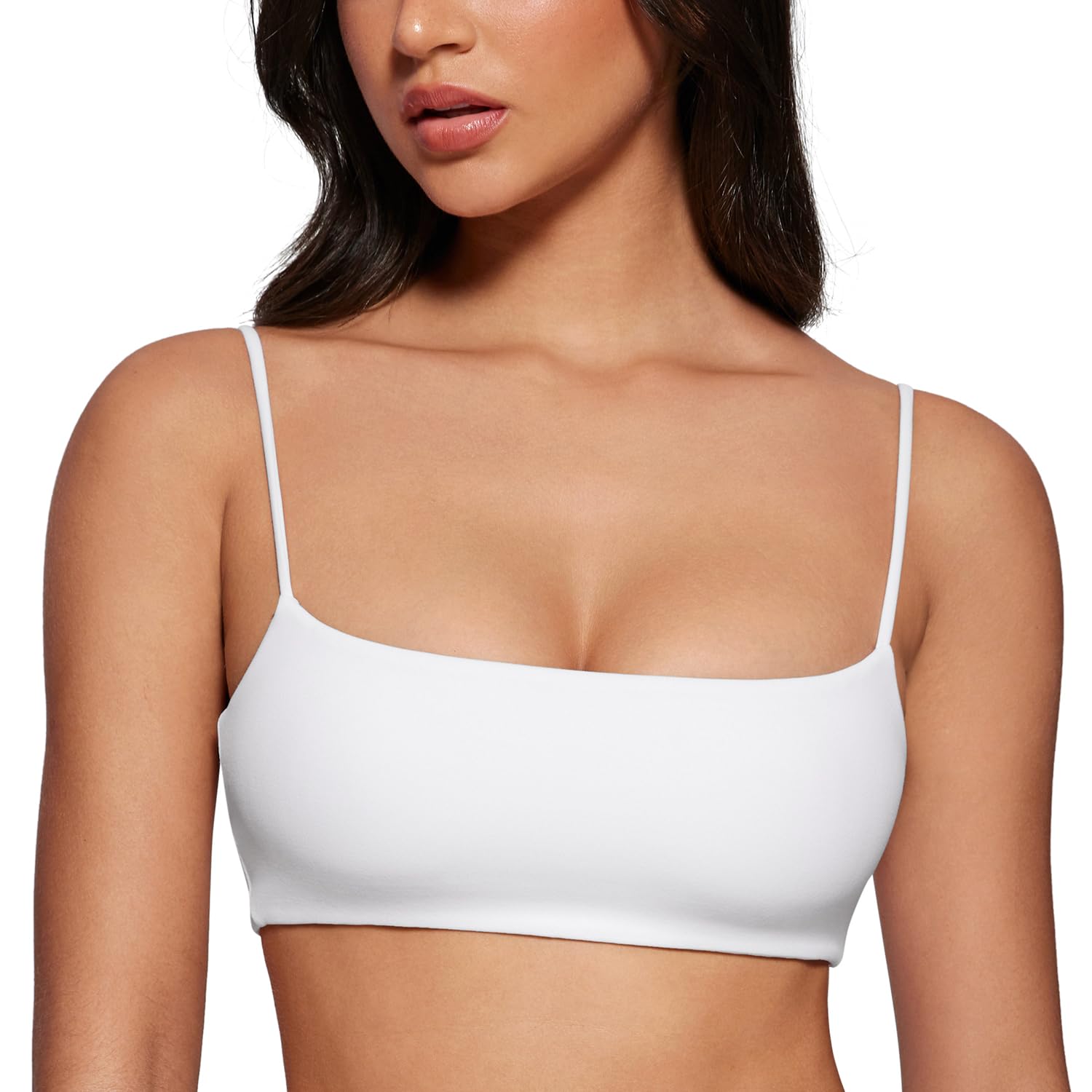 INGIA Women's Square Neck Sports Bra Spaghetti Strap Padded Cami Yoga Wireless Square Back Workout Bra Crop Top