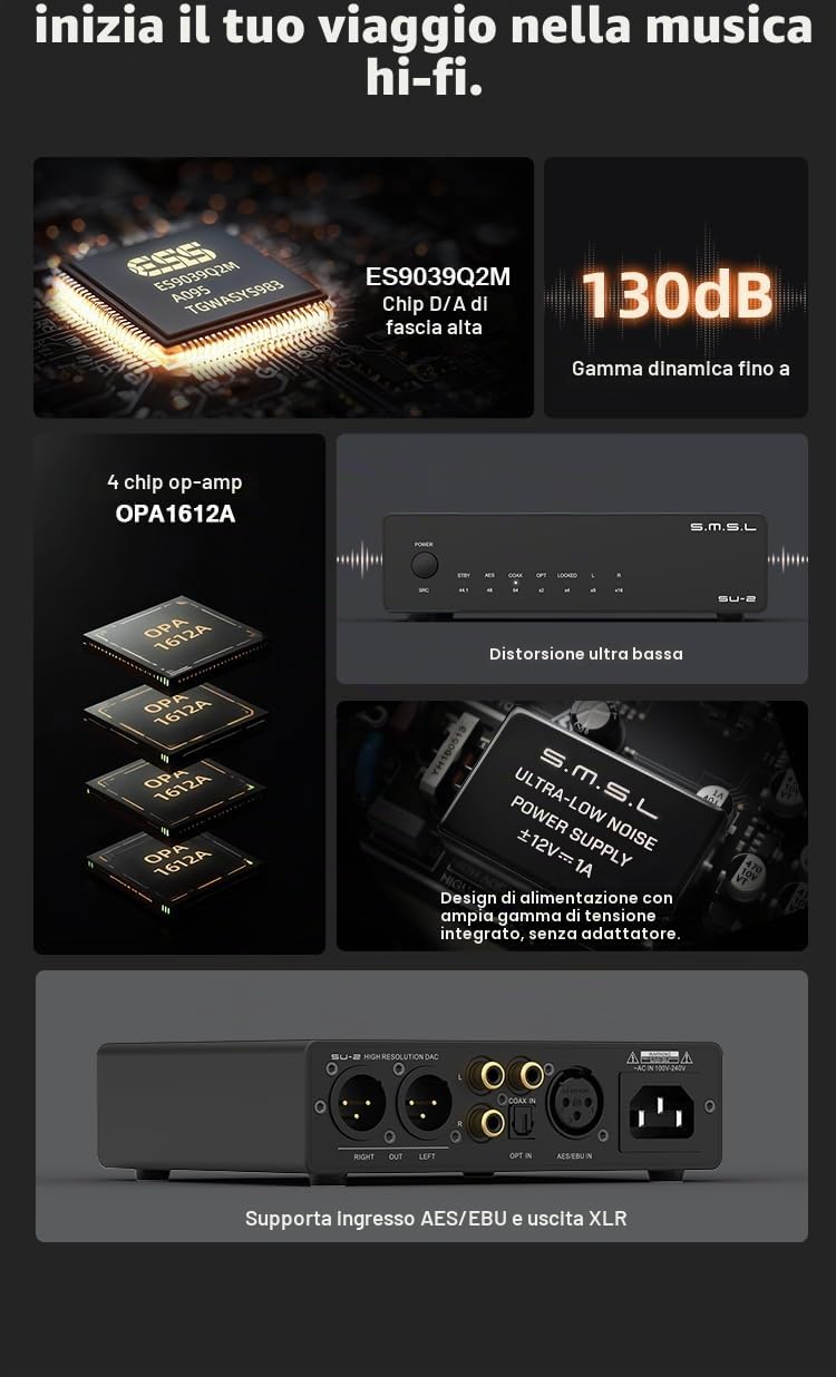 Fanmusic SMSL SU-2 Decoder High Resolution ES9039Q2M 4 OPA1612A THD+N 0.00006% SINAD 123.5dB DAC