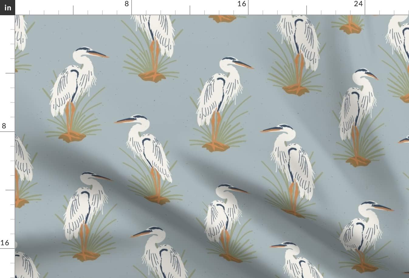 Spoonflower Fabric - Coastal Cranes Bird Vintage Blue Nature Preppy Crane Printed on Upholstery Velvet Fabric Fat Quarter - Upholstery Home Decor Bottomweight Apparel