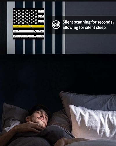 Miniatura 6 de Reloj de pared de madera con bandera de línea amarilla fina, silencioso, sin tictac, bandera estadounidense, rayas amarillas, reloj de pared
