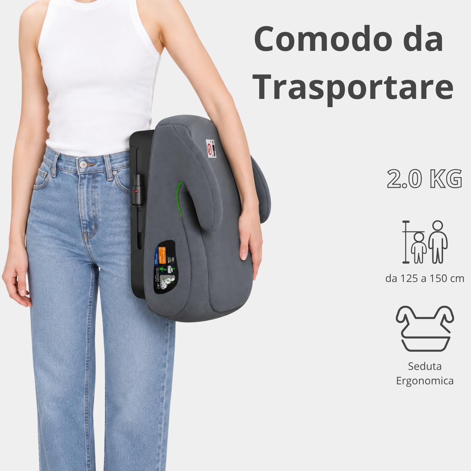Kiby® Seggiolino Auto Alzabimbo Booster Fix, Alzatina 125-150 Cm I-Size R129