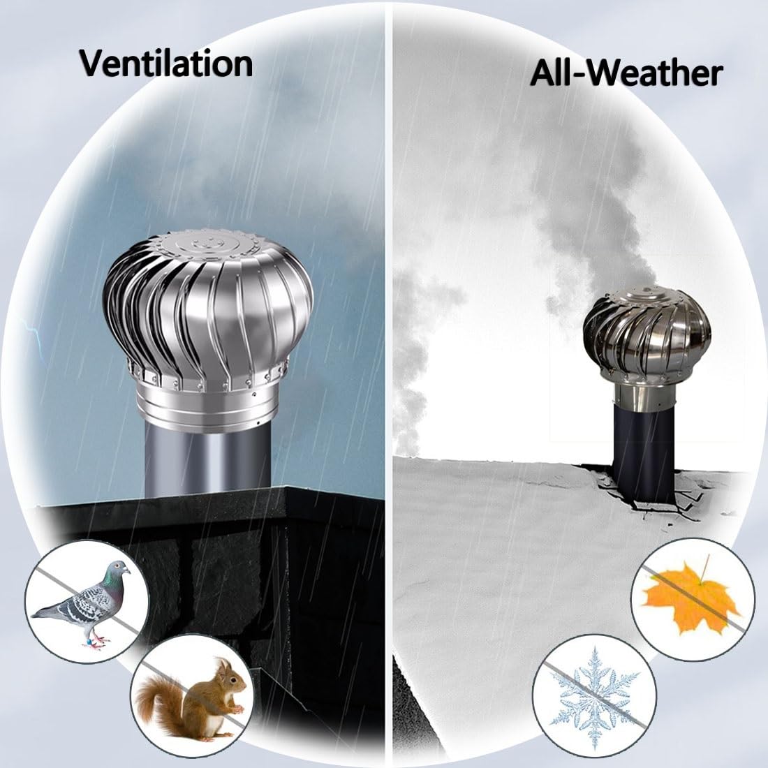 Sombrerete De Chimenea Giratorio De Acero Inoxidable 304, 75/110/150/160/200/250 Mm Cubierta De Lluvia Para La Chimenea Superior, Tapa De Ventilación Redonda Para Techo(250 mm/10 in)