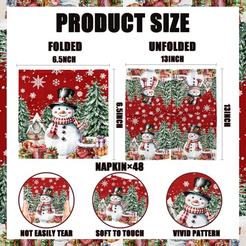 Christmas Paper Napkins,48pcs Red Snowman Napkins Snowflake Xmas Tree Disposable Winter Napkin for Christmas Holiday Supplies – Image 7
