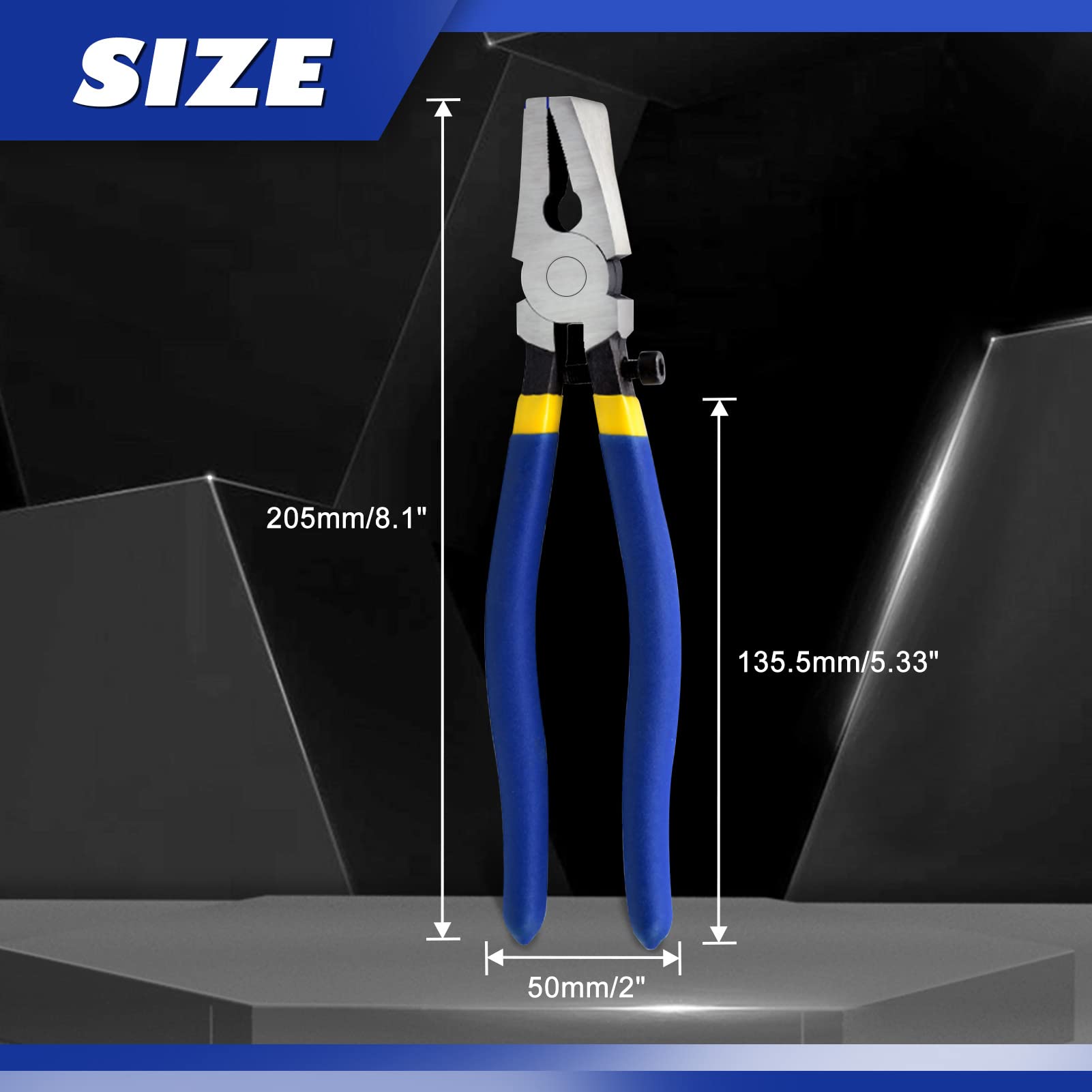 SPEEDWOX Alicates de vidrio para romper mandíbulas planas dentadas con tornillo ajustable de 8 pulgadas, alicates de vidrio resistentes para trabajo de vidrieras, herramienta de rotura