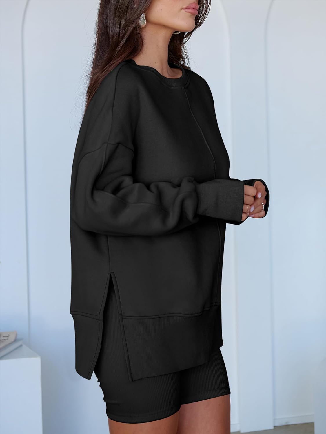 ANRABESS Women Oversized Sweatshirts Thumbhole Long Sleeve Hoodies Shirts 2025 Fall Side Slit Pullover Top Teen Y2k Outfits - Image 3