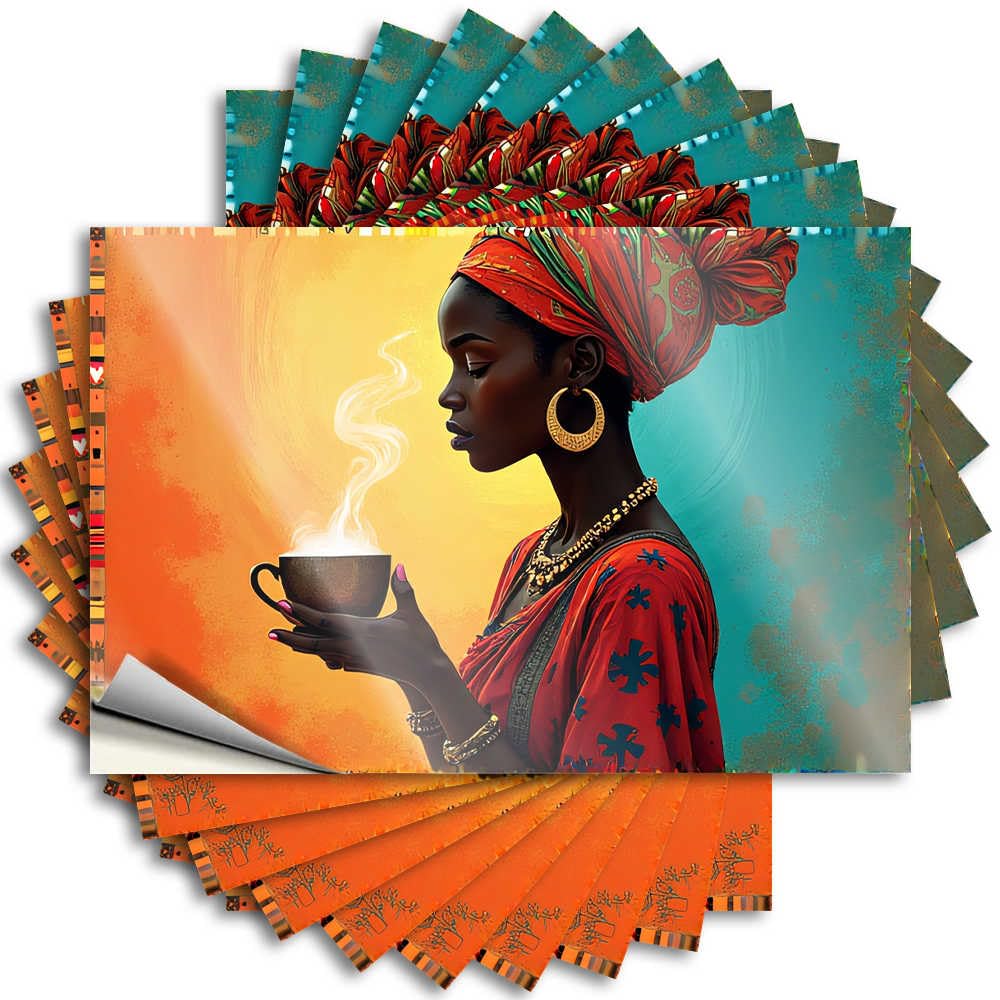 Steaming Hot Tea in Traditional African Attire Window Core - Accessories Lettering Sticker Self Adhesive Sticker(6X9CM)