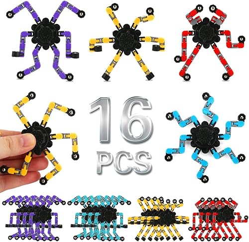 Paquete de 16 Fidget Spinners deformables para aliviar el estrés, juguete sensorial, robot, giratorio en espiral mecánico, juguete de cadena