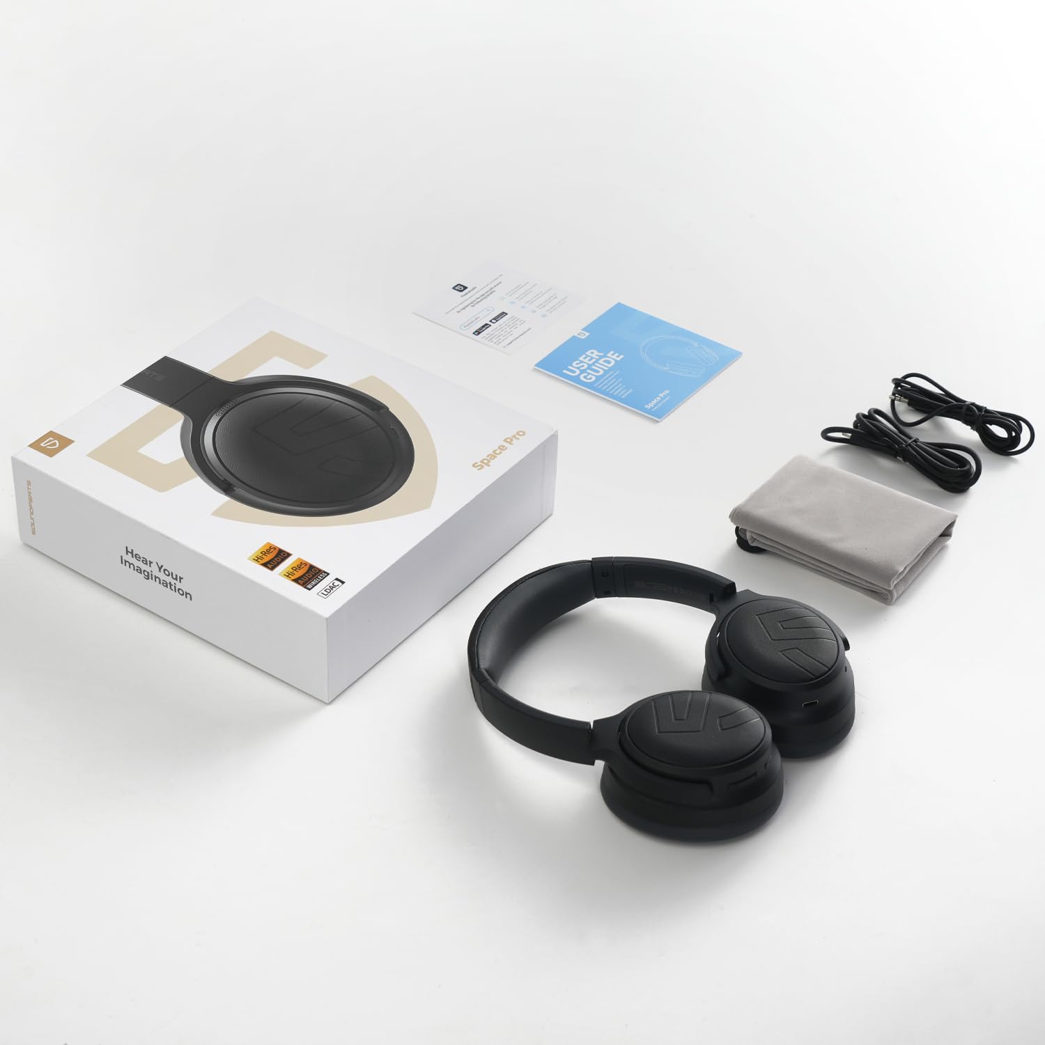 SoundPEATS Space Pro Cuffie Bluetooth 5.4 Over-Ear, Cancellazione Attiva del Rumore Ibrida, 151 Ore di Autonomia, LDAC Hi-Res Audio, Comode Regolabili, 282g, per Smart Working e Viaggi, Nero
