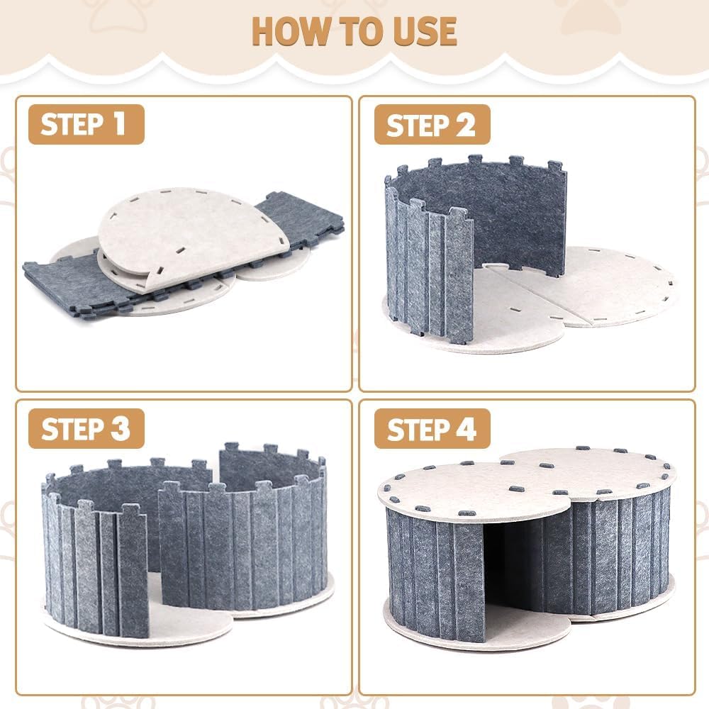 بيت للقطط في الاماكن المغلقة، كهف سرير للقطط المتعددة والكبيرة، مقاوم للخدش، سرير مغلق بنفق بيكابو قابل للطي (رمادي، L)