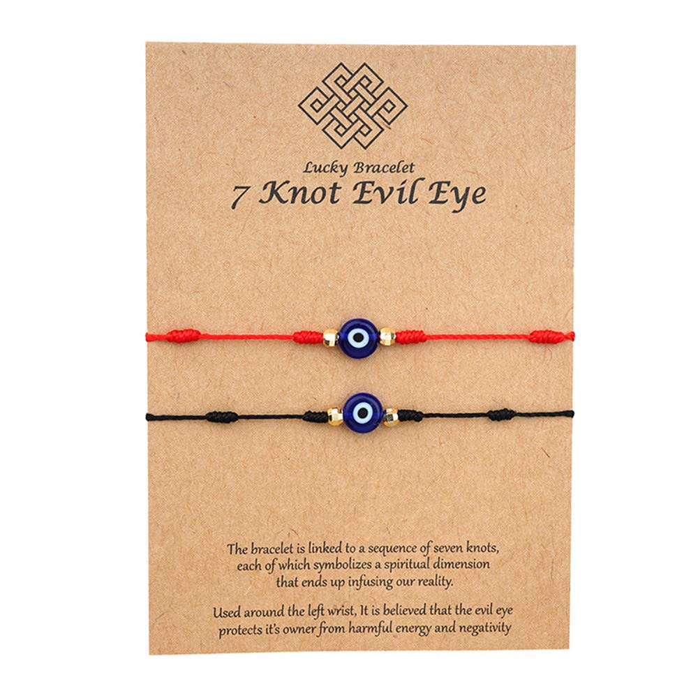 cmoonry6Pcs/set Lucky 7 Knot Evil Eye Bracelet for Women Men Kids Adjustable Red String Amulet (1red1black)