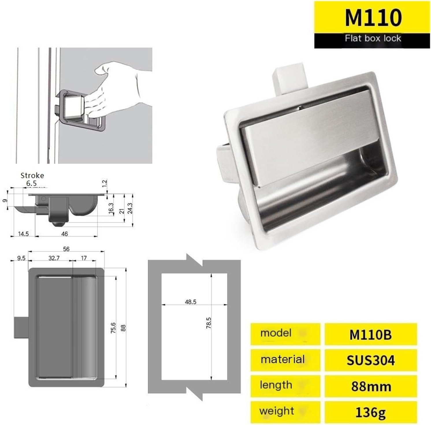 Stainless Steel Small Flush Mount Cam Lock - Pull Latch for Truck Cabinets, Electrical Enclosures, and Industrial Equipment