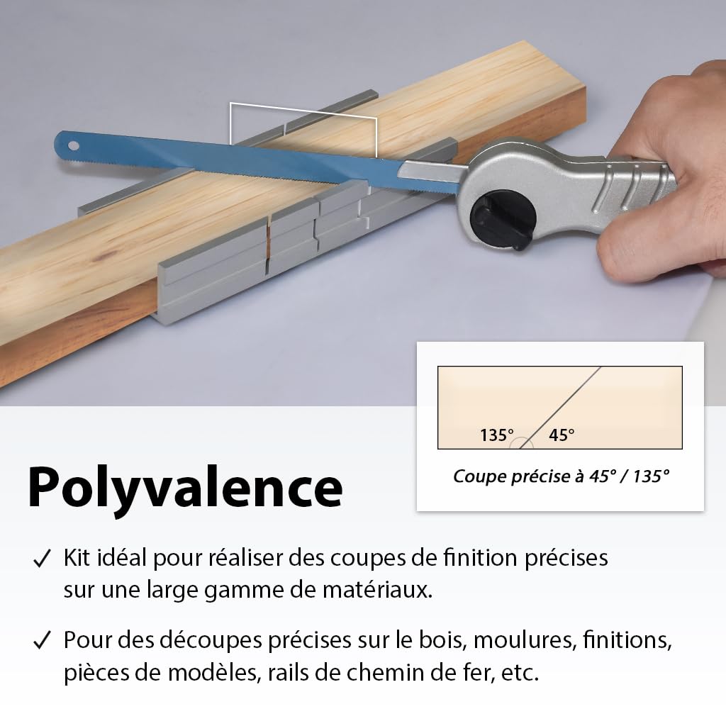 FIRSTINFO H5442 | Petite boîte à onglets en aluminium métallique | 3 Angles de Coupe | 140 x 50 x 33 mm