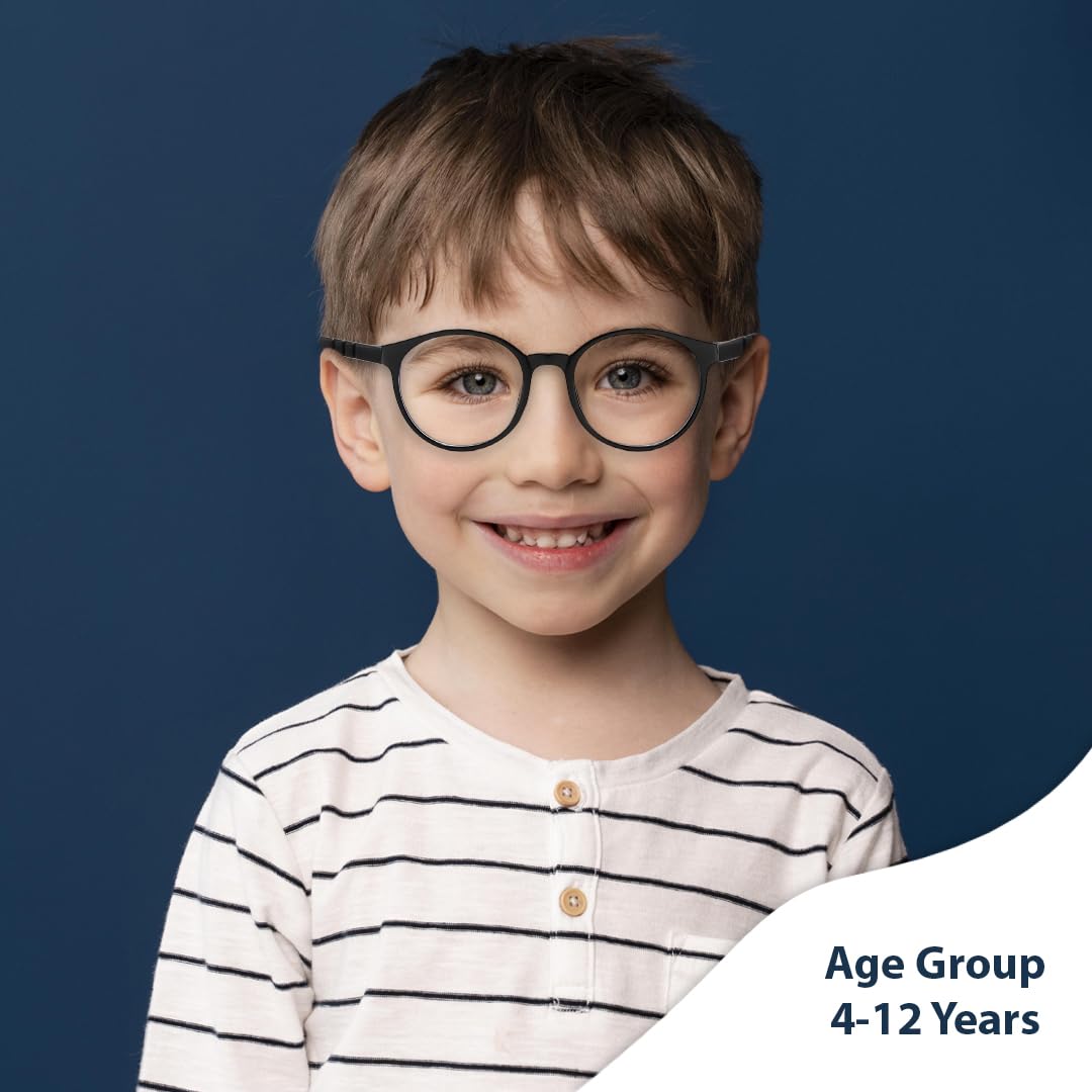 SYGA Children's Anti-Blue Light Glasses Lightweight Round Flat Glasses Frames For 4-12 Years old Kids (Black frame black legs) - Image 2 thumbnail