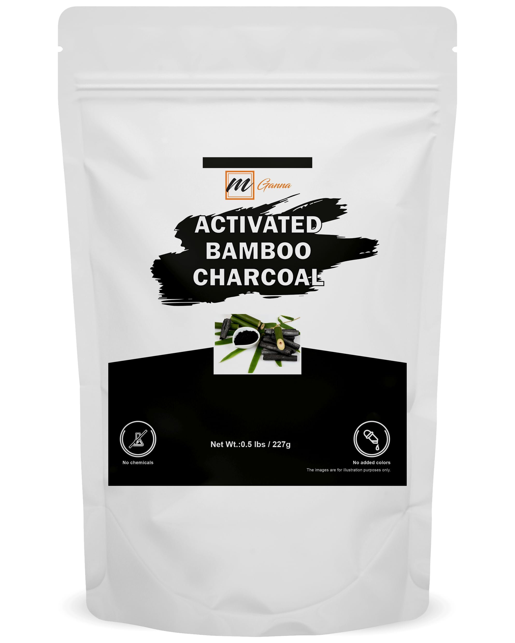 mGanna Activated Bamboo Charcoal 0.5lbs / 227g for Teeth Cleaning, Face Masks, Scrubs and Soap Making