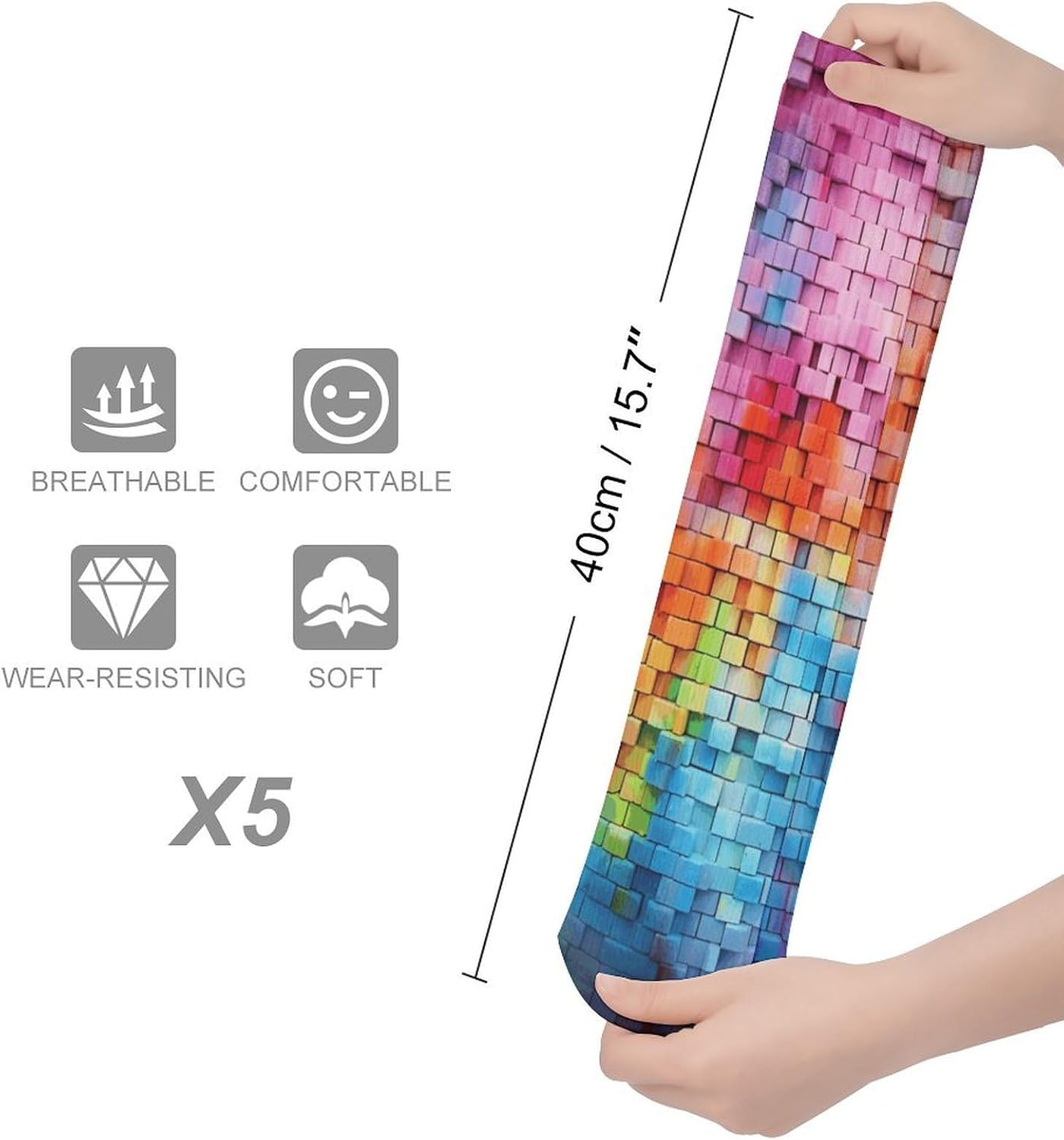 Colorful Wall Crew Socks Cozy Casual Calf Socks Lightweight Long Work Sock Breathable Athletic Sock for Hiking Sports Running 5 Pairs